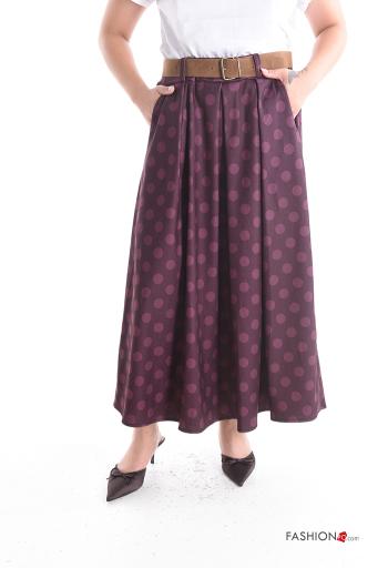 Polka-dot full Skirt with belt with pockets