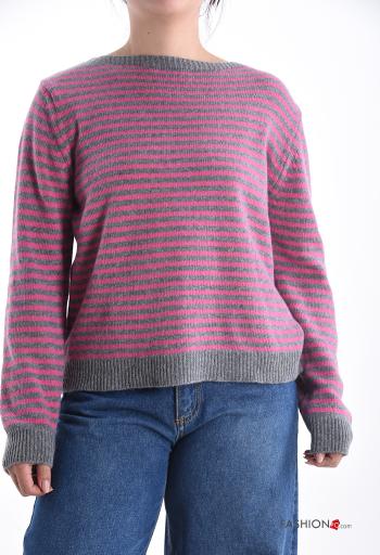 Striped long sleeve crew neck Cashmere Blend Sweater - ph 1