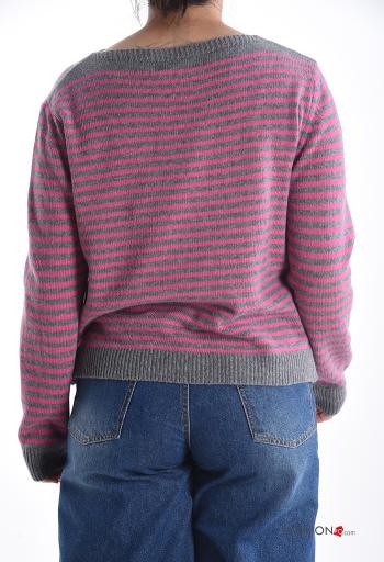 Striped long sleeve crew neck Cashmere Blend Sweater - ph 2
