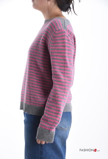 Striped long sleeve crew neck Cashmere Blend Sweater - ph 3