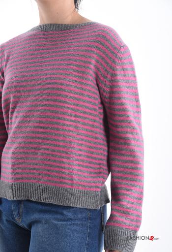 Striped long sleeve crew neck Cashmere Blend Sweater - ph 4