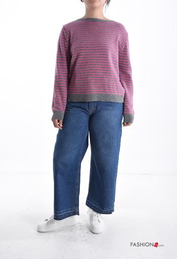 Striped long sleeve crew neck Cashmere Blend Sweater - ph 5