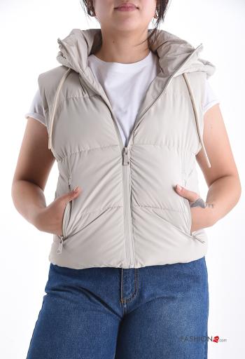 Casaco acolchoado sem mangas com cordão com forro com bolsos com capuz com fecho - ph 1