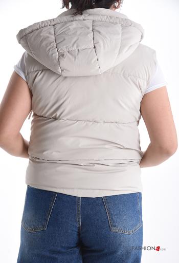 Casaco acolchoado sem mangas com cordão com forro com bolsos com capuz com fecho - ph 2