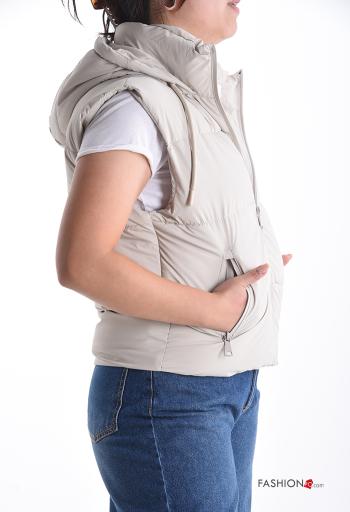 Casaco acolchoado sem mangas com cordão com forro com bolsos com capuz com fecho - ph 3