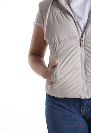 Casaco acolchoado sem mangas com cordão com forro com bolsos com capuz com fecho - ph 4