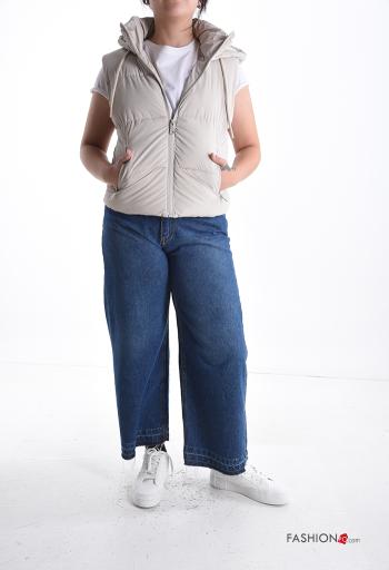 Casaco acolchoado sem mangas com cordão com forro com bolsos com capuz com fecho - ph 5