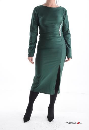 lange ärmel etuikleid u-boot ausschnitt Kleid mit Strasssteinen mit schlitz