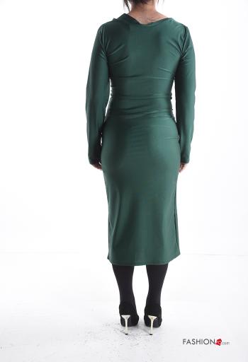 lange ärmel etuikleid u-boot ausschnitt Kleid mit Strasssteinen mit schlitz - ph 2