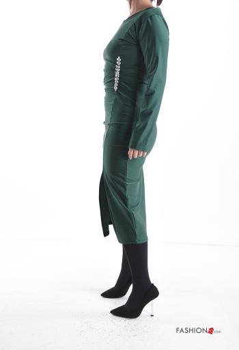 lange ärmel etuikleid u-boot ausschnitt Kleid mit Strasssteinen mit schlitz - ph 3