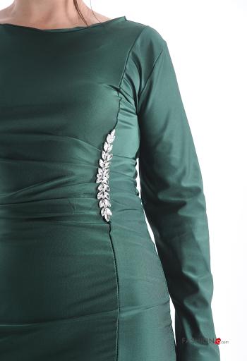 lange ärmel etuikleid u-boot ausschnitt Kleid mit Strasssteinen mit schlitz - ph 4