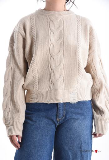 Camisola manga comprida gola redonda Padrão bordado