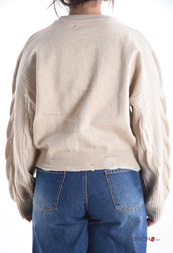 Camisola manga comprida gola redonda Padrão bordado - ph 2