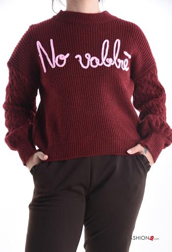 Camisola em Lã mista manga comprida em jersey canelado gola redonda Padrão escrito - ph 1