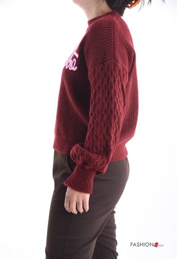 Camisola em Lã mista manga comprida em jersey canelado gola redonda Padrão escrito - ph 3