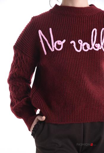 Camisola em Lã mista manga comprida em jersey canelado gola redonda Padrão escrito - ph 4