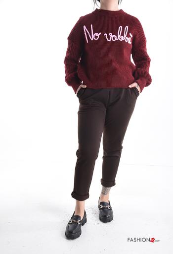 Camisola em Lã mista manga comprida em jersey canelado gola redonda Padrão escrito - ph 5