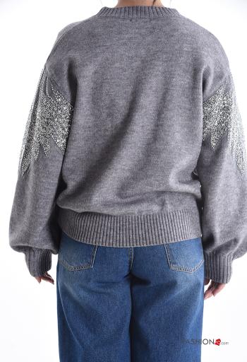 long sleeve crew neck Sweater with sequins with rhinestones - ph 2