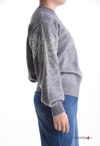 long sleeve crew neck Sweater with sequins with rhinestones - ph 3