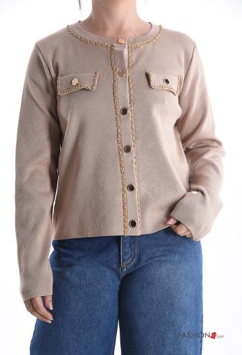 Cardigan girocollo tipo “Chanel” maniche lunghe con bottoni