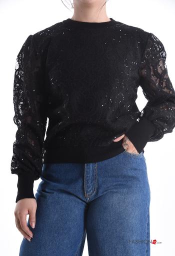 Camisola renda com lantejoulas