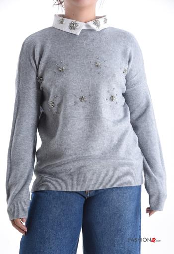 Strickpullover aus Baumwolle mit Strasssteinen - ph 1