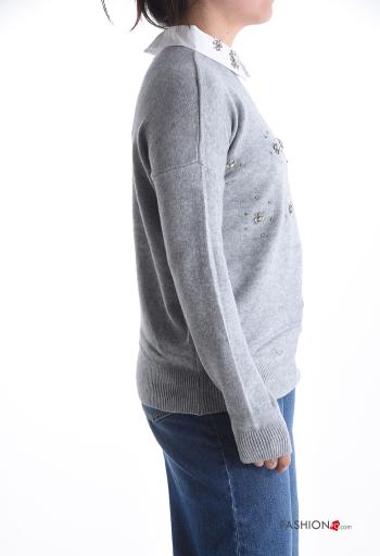 Strickpullover aus Baumwolle mit Strasssteinen - ph 3