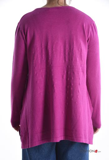 Maglione maniche lunghe girocollo Fantasia scritta con spacco con borchie con tasche con strass - ph 2