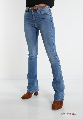 Jeans aus Baumwolle  mit Gürtel ausgestellte mit Taschen - ph 1