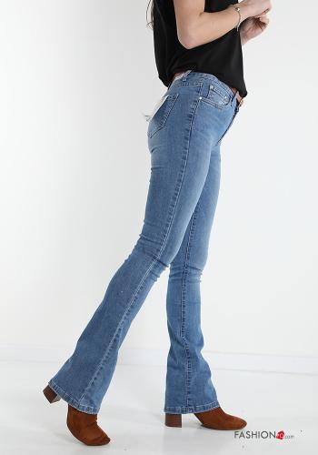 Jeans aus Baumwolle  mit Gürtel ausgestellte mit Taschen - ph 3
