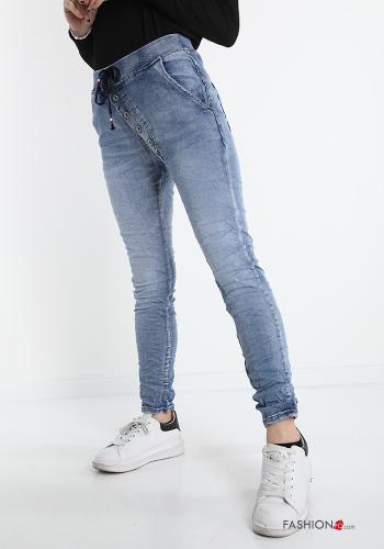Jeans in Cotton  with buttons with pockets with bow - ph 1