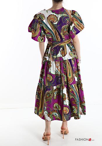 Vestido em Algodão Padrão jacquard com laço com folhos gola V - ph 2