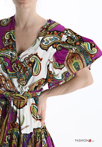 Vestido em Algodão Padrão jacquard com laço com folhos gola V - ph 4