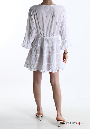 lace trim Cotton Dress with flounces with v-neck with bow - ph 2