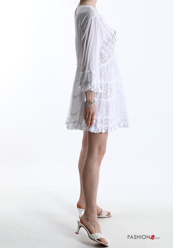 lace trim Cotton Dress with flounces with v-neck with bow - ph 3