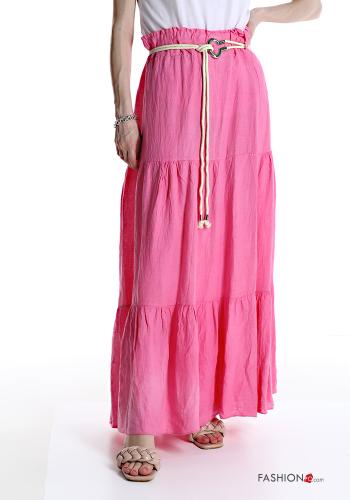 Longuette Linen Skirt with belt with flounces - ph 1