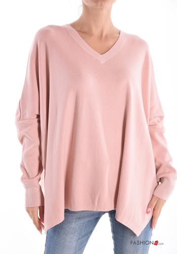 Sweater with v-neck with rhinestones