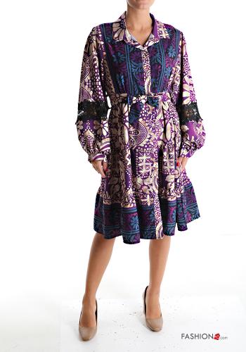 Patterned Shirt dress with bow