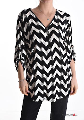 Tunica Fantasia chevron maniche a tre quarti scollo a V con zip - ph 1