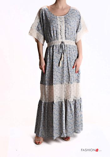 Abito in Cotone pizzo lungo Fantasia floreale con bottoni - ph 1