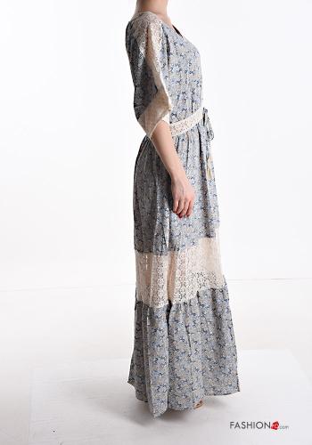 Abito in Cotone pizzo lungo Fantasia floreale con bottoni - ph 3