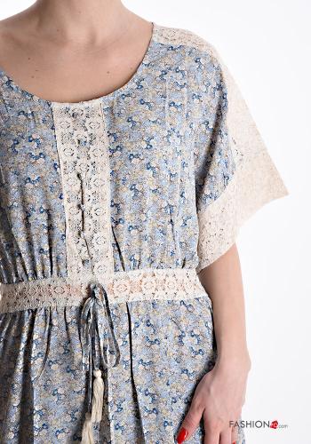 Abito in Cotone pizzo lungo Fantasia floreale con bottoni - ph 4