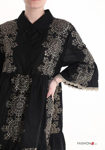Vestido renda Padrão Estampado com folhos com botões manga três quartos - ph 4