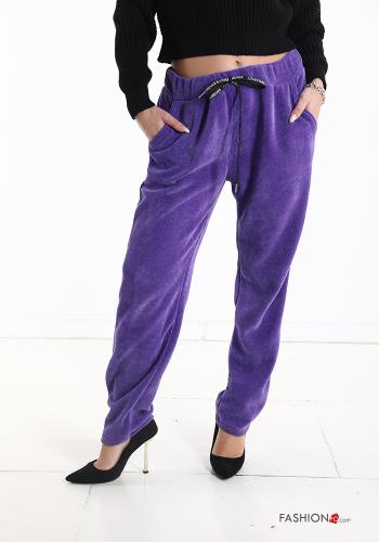 Pantalone sportivo in velluto costine con elastico con tasche con coulisse - ph 1
