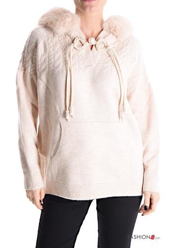 Felpa pelliccia sintetica con tasche con cappuccio
