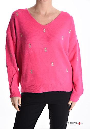 Embroidered Sweater with v-neck
