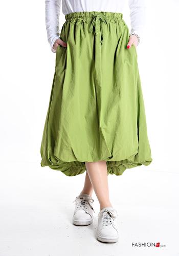 midi asymmetrical Cotton Skirt with drawstring with elastic with pockets