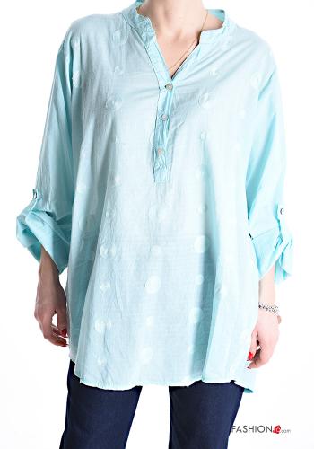Blusa in Cotone Fantasia ricamata con bottoni maniche a tre quarti - ph 1