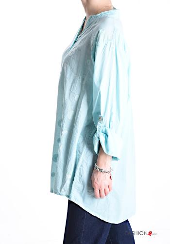 Blusa in Cotone Fantasia ricamata con bottoni maniche a tre quarti - ph 3
