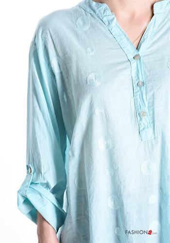 Blusa in Cotone Fantasia ricamata con bottoni maniche a tre quarti - ph 4
